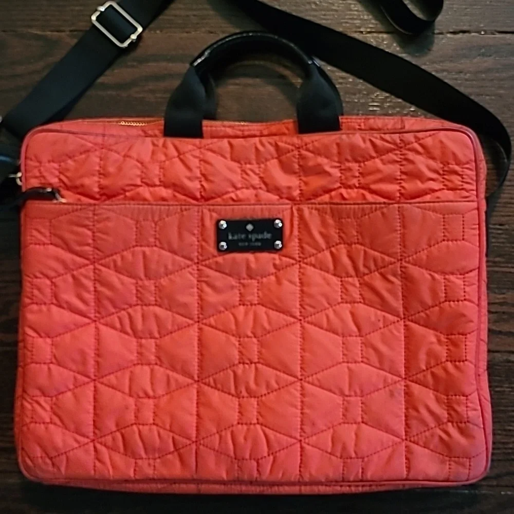 Kate Spade Red Black Quilted Padded Latop Carrier Shoulder Bag School College